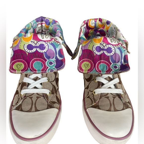 Coach Bonney Poppy high top converse style gold over sneakers Sz7 - Picture 3 of 10